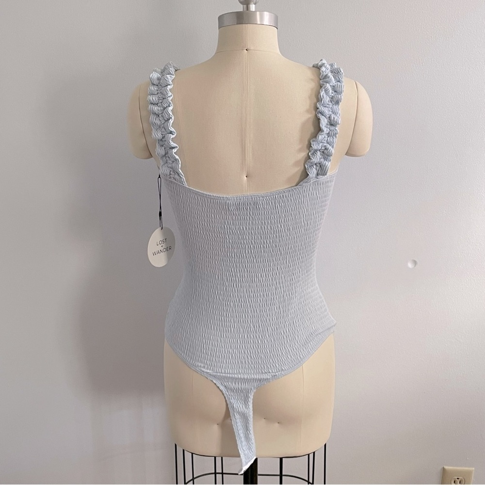 Lost + Wander Light Blue Ruched Bodysuit- Sample- Size Small- NWT - Picture 5 of 9